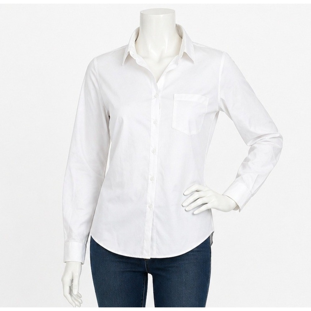 COUXILY Women Button Down Shirt White Long Sleeve Stretch Knit Workwear S